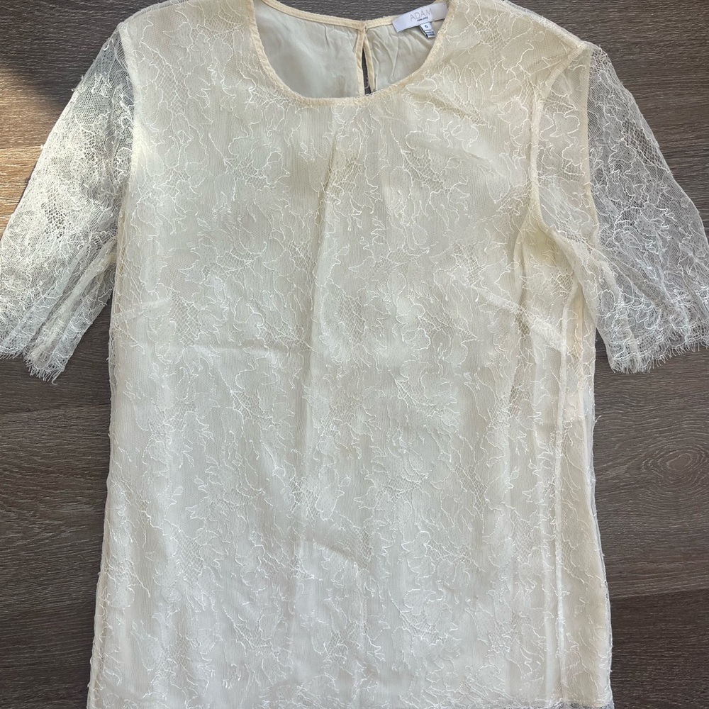Adam Lippes Lace Silk Lined Overlay Blouse